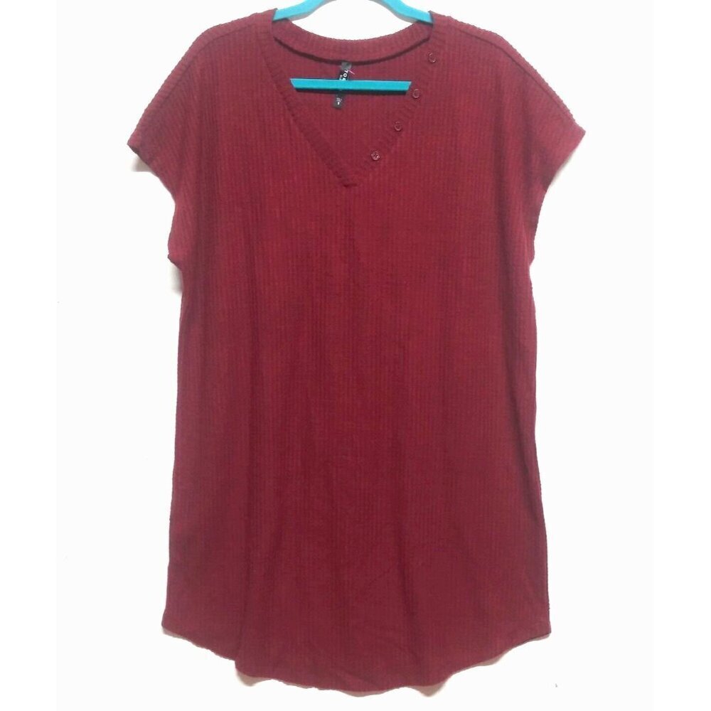 Torrid sleep Sz 1 1X Waffle Knit Thermal Tunic Top relaxed straight fit Burgundy
